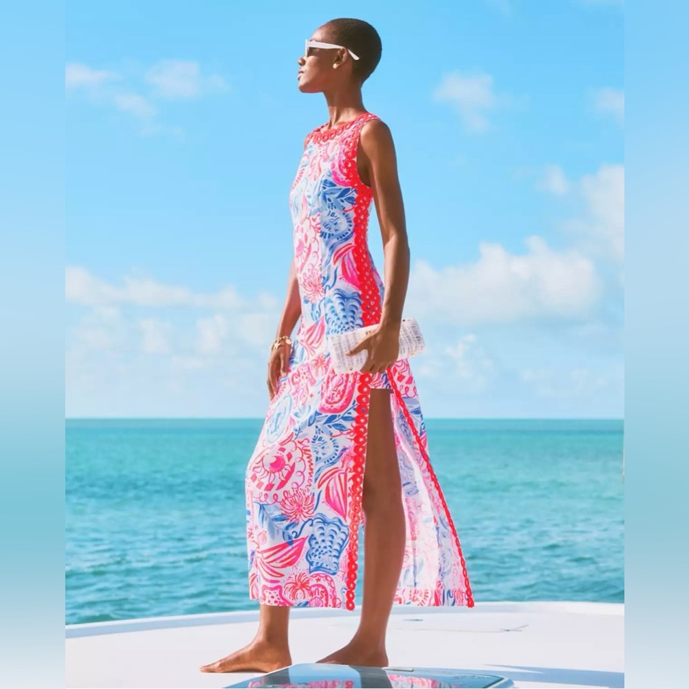 NWT Lilly Pulitzer Sadie Maxi Romper In Resort White Sun Sea Sand.